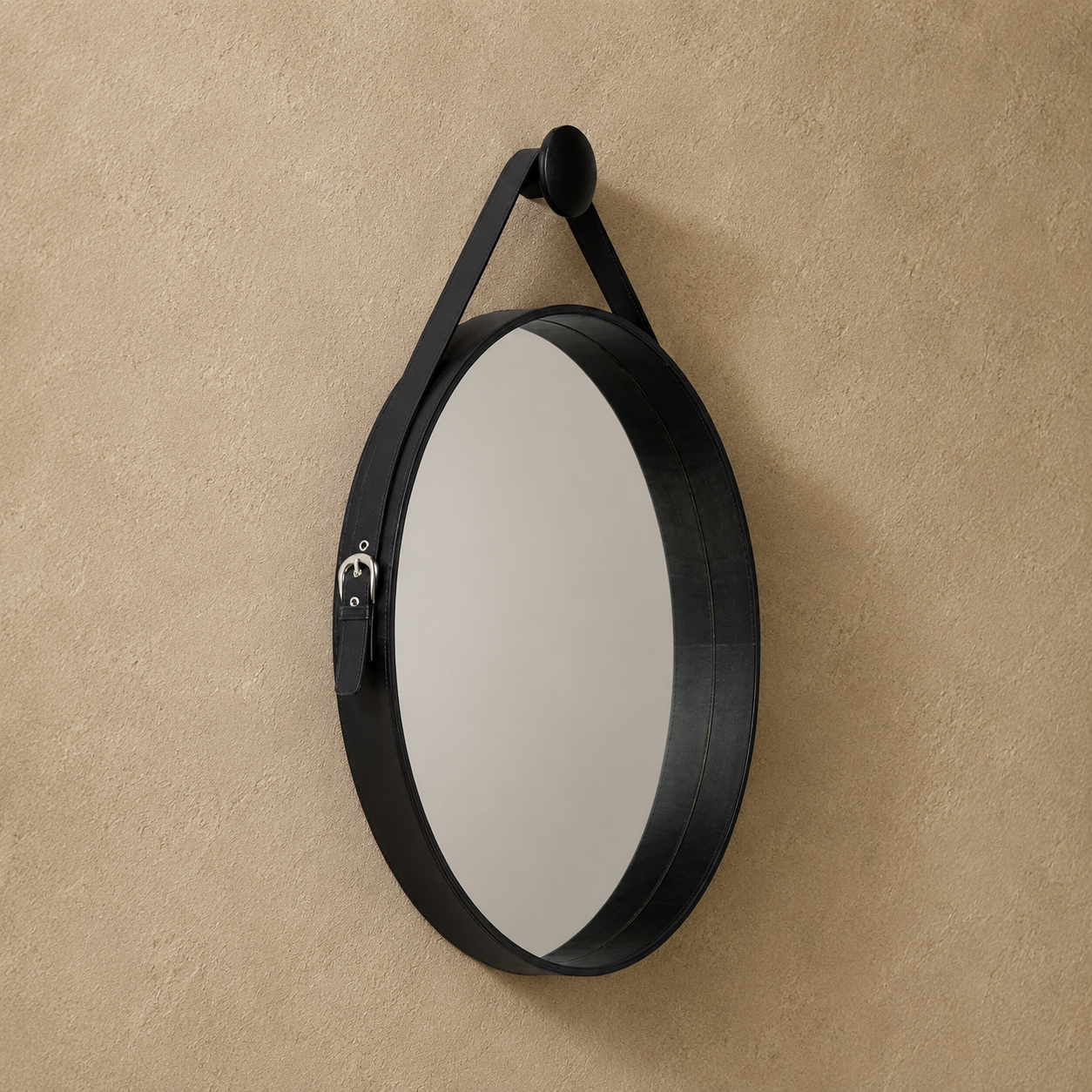 Lars Leather Round Mirrors - Black
