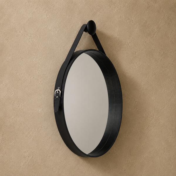 Lars Leather Round Mirrors - Black