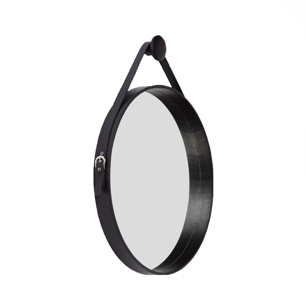Lars Leather Round Mirrors - Black