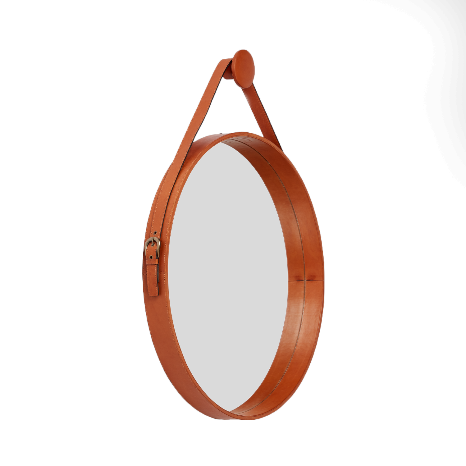 Lars Leather Round Mirrors - Camel Brown