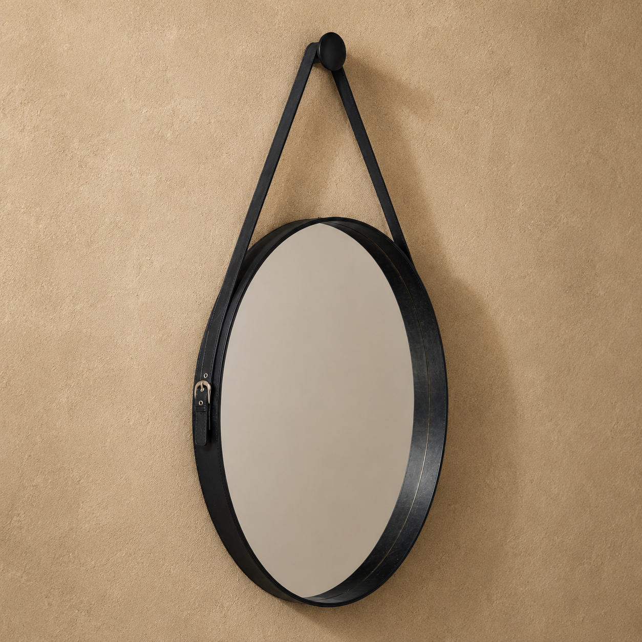 Lars Leather Round Mirrors - Black