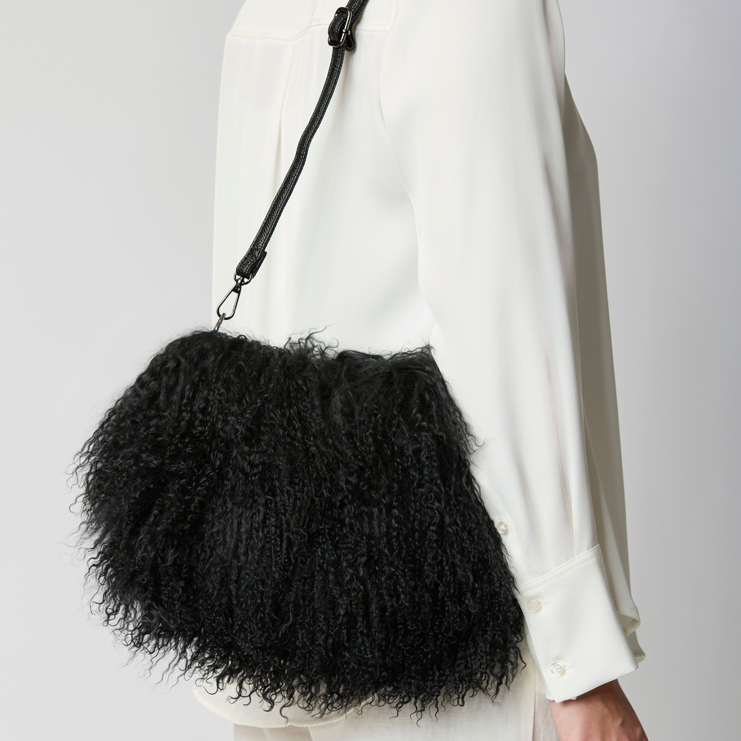 Skye Sheepskin Cross-Body Bag- Black