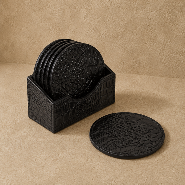 Lars Black Leather Coasters (Set of 6)