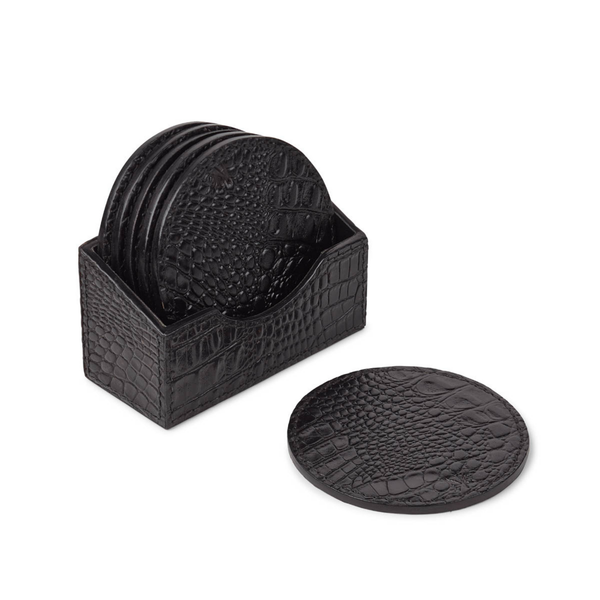 Lars Black Leather Coasters (Set of 6)
