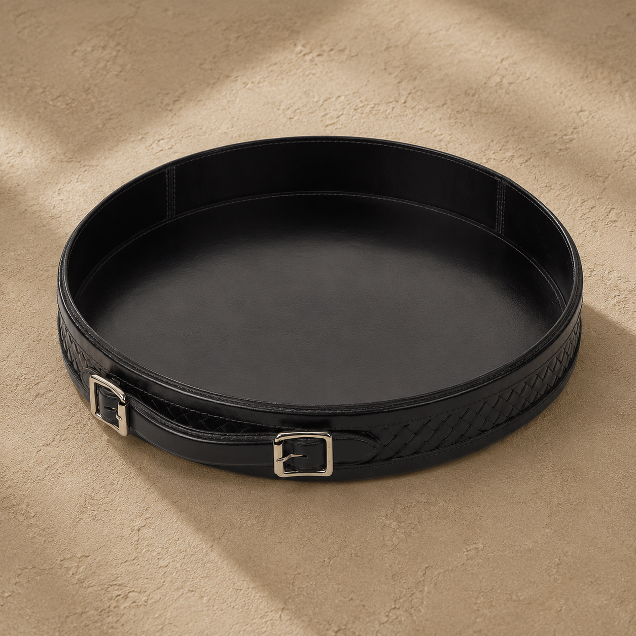 Lars Black Leather Tray W/Handle