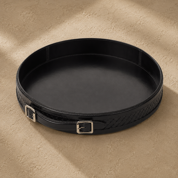 Lars Black Leather Tray W/Handle