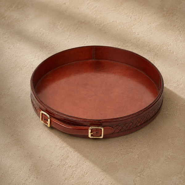 Lars Camel Leather Tray W/Handle