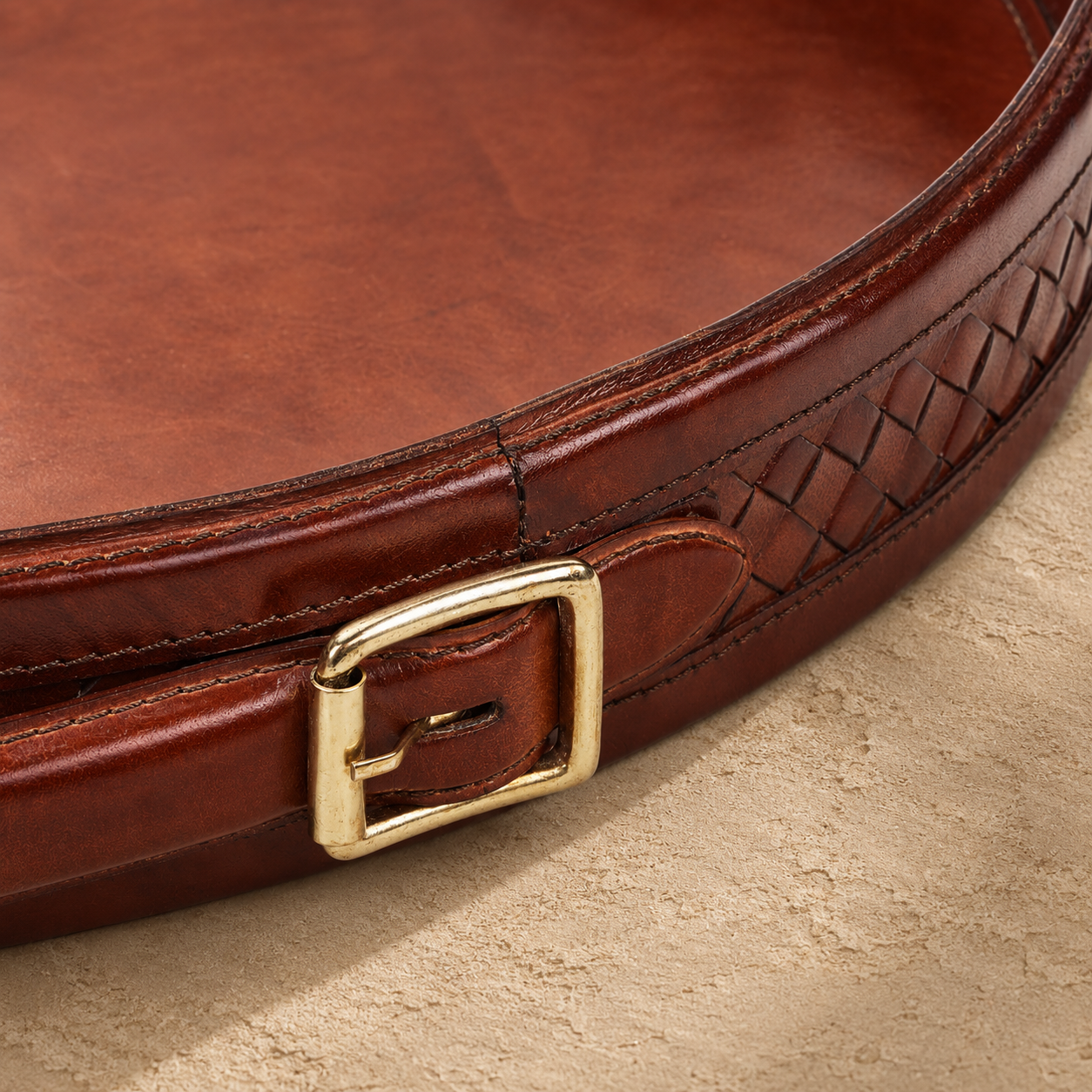 Lars Camel Leather Tray W/Handle