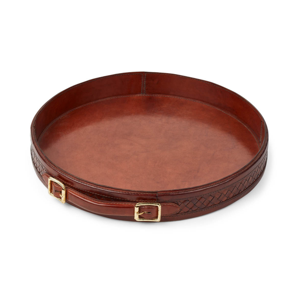 Lars Camel Leather Tray W/Handle