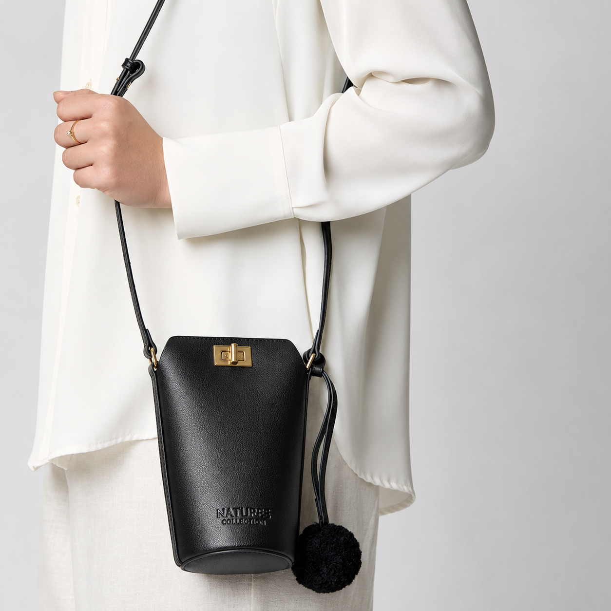 Kai Cross-Body Leather Phone Bag - Black