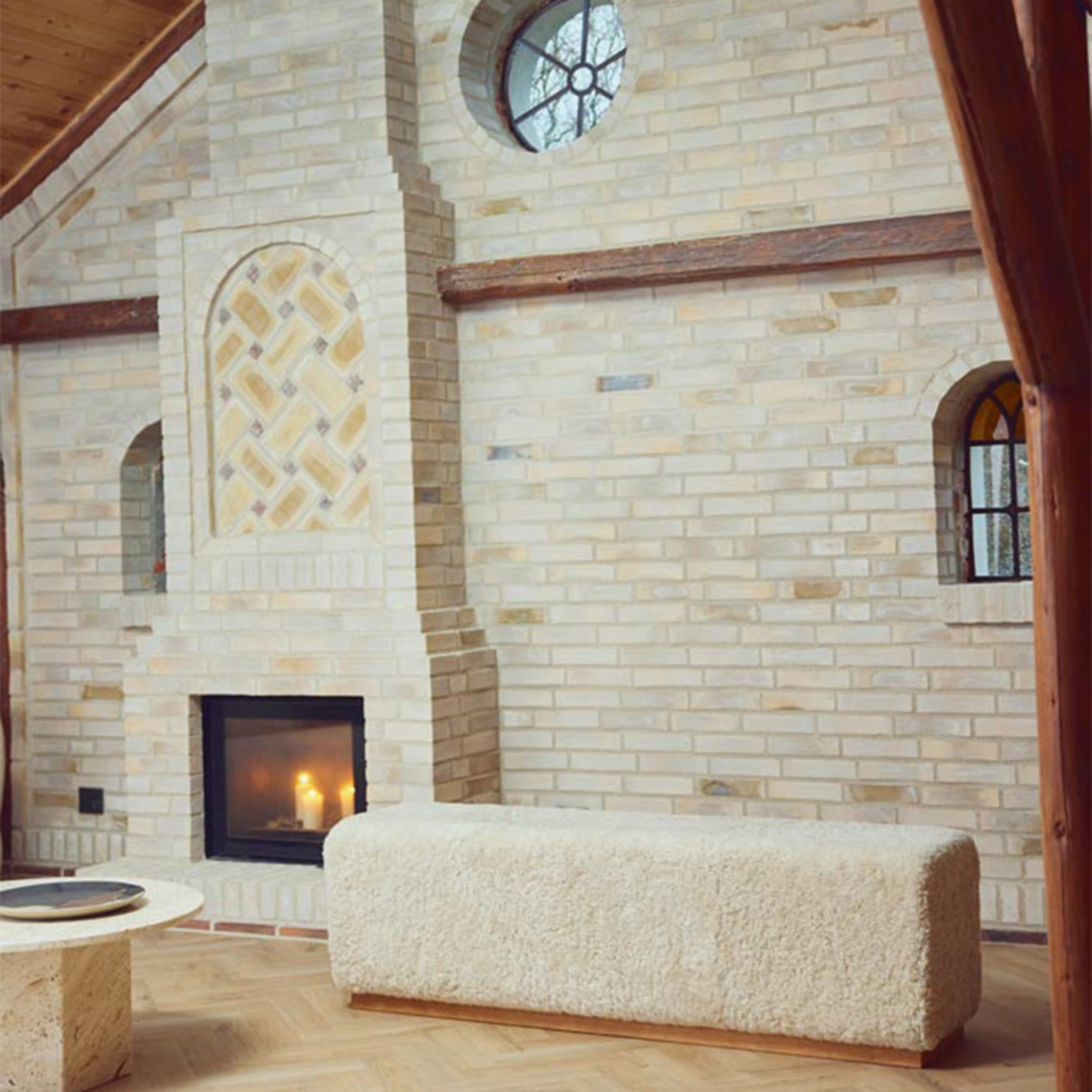 Bergen Wool Sheepskin Bench - Pearl