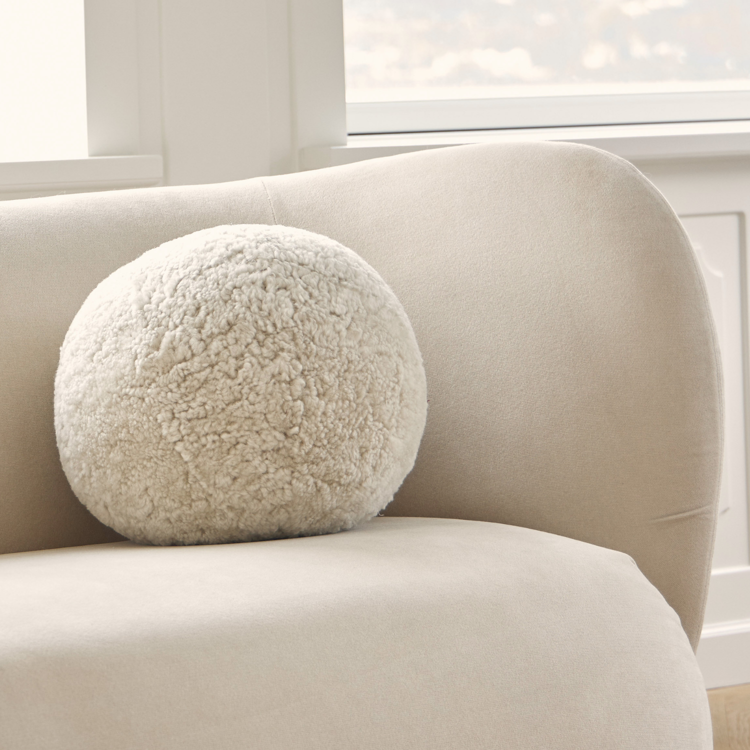 Oslo Orbit Sheepskin Toss Pillow - Pearl