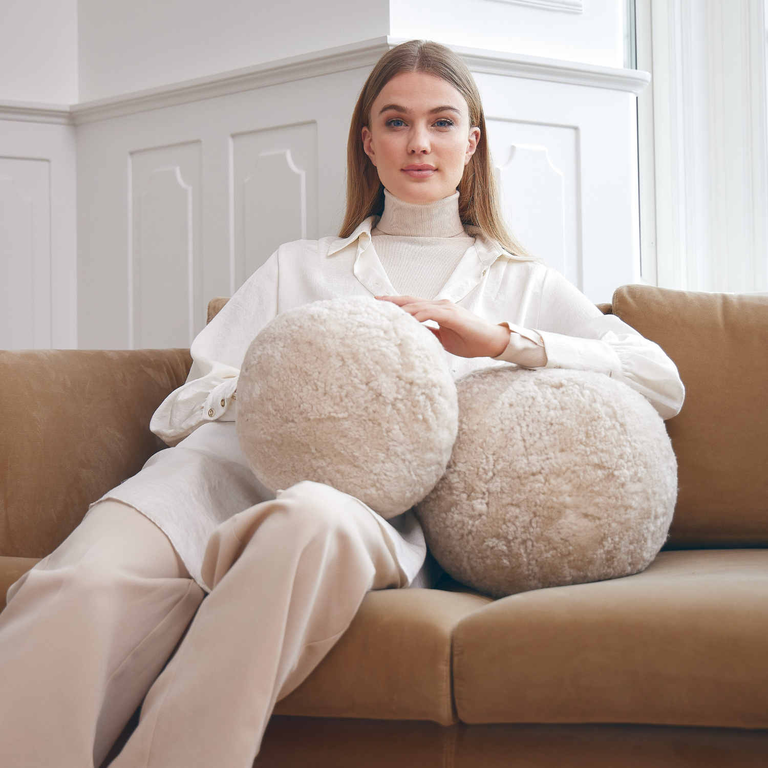 Oslo Orbit Sheepskin Toss Pillow - Pearl