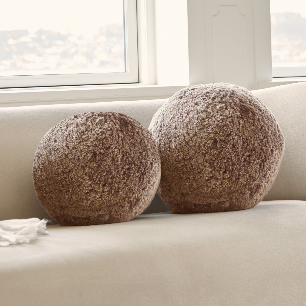 Oslo Orbit Sheepskin Toss Pillow - Deep Taupe