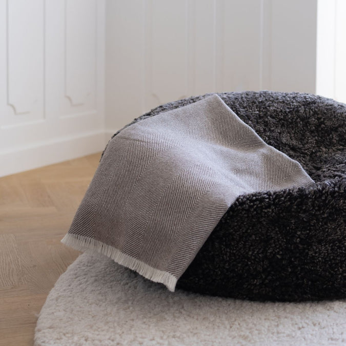 Herringbone Alpaca Wool Throw - Dark Grey