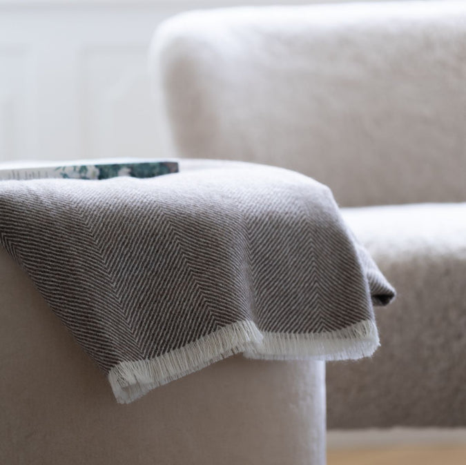 Herringbone Alpaca Wool Throw - Dark Grey