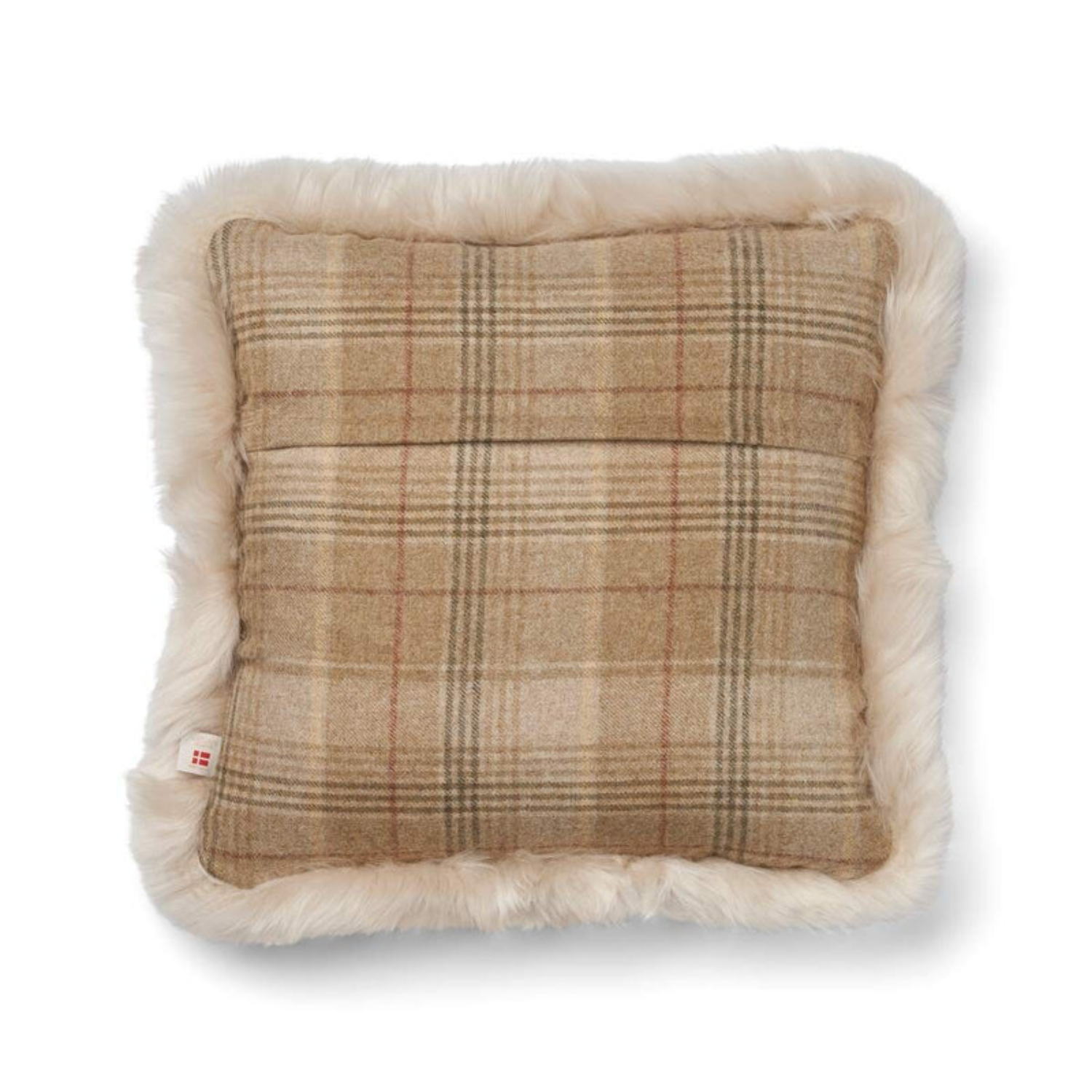 Astrid Plaid Long-Wool Trim Toss Pillow - Sand/Beige/Linen