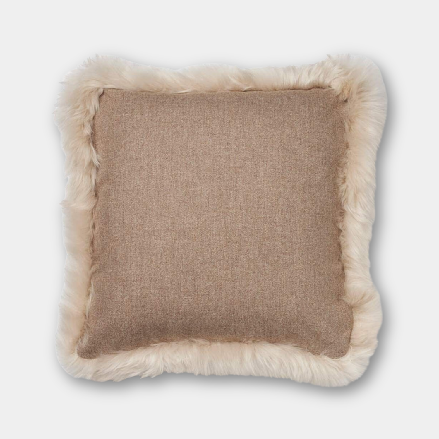 Astrid Long-Wool Trim Toss Pillow - Beige/Linen