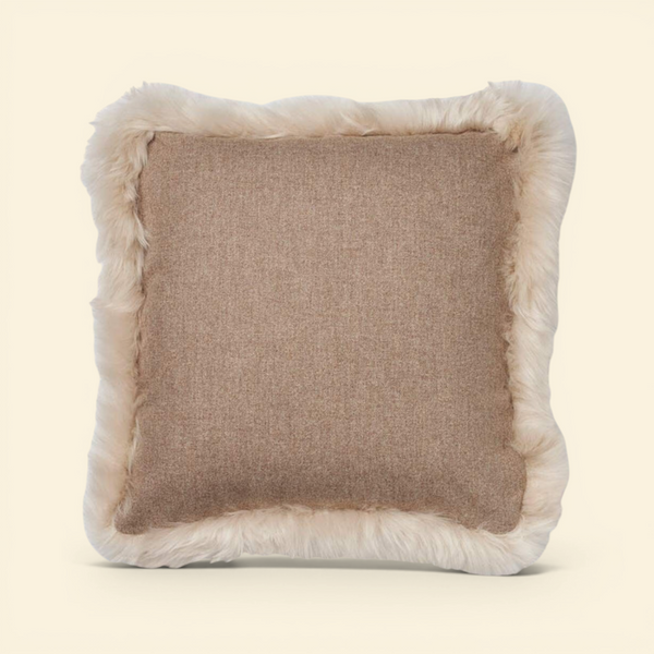 Astrid Long-Wool Trim Toss Pillow - Beige/Linen