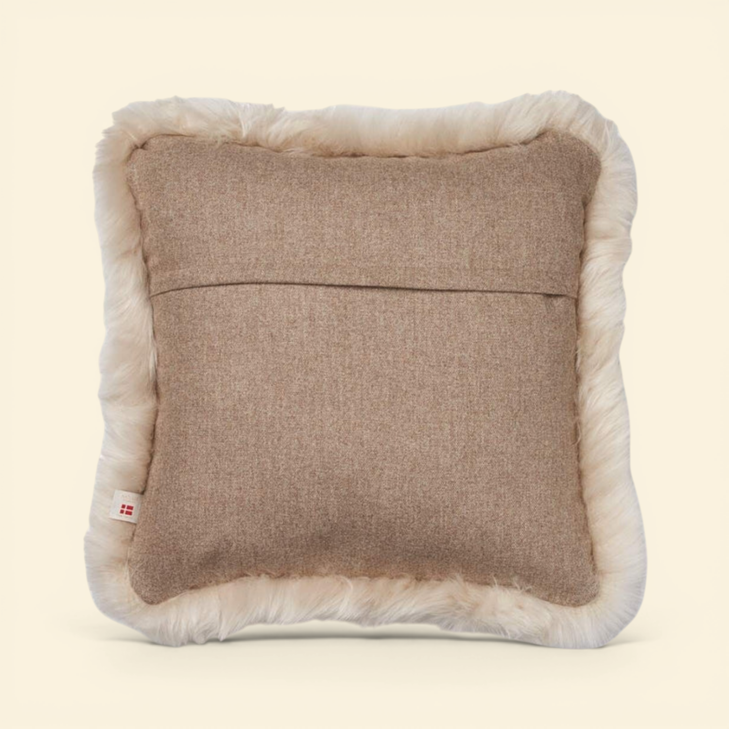 Astrid Long-Wool Trim Toss Pillow - Beige/Linen