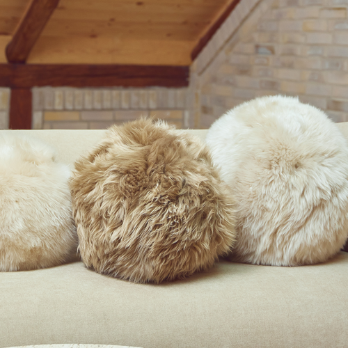 Oslo Orbits Sheepskin Long-Wool Toss Pillow - Taupe