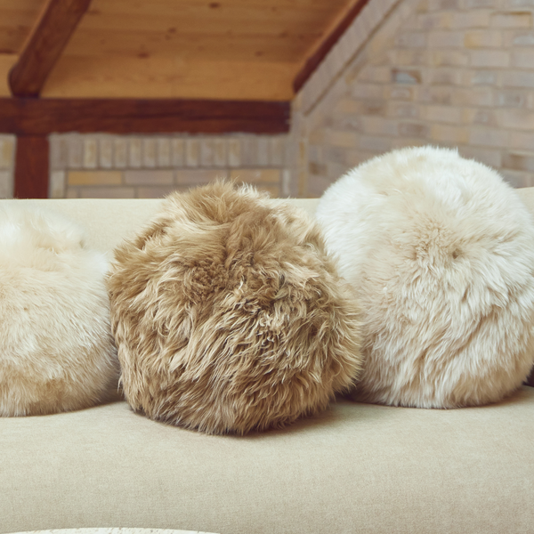 Oslo Orbits Sheepskin Long-Wool Toss Pillow - Taupe