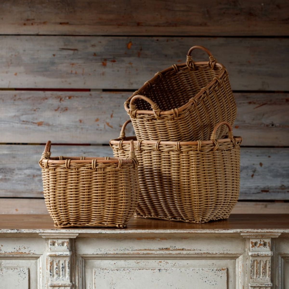Willow Weave Resin-Wicker Baskets (Set of 3)