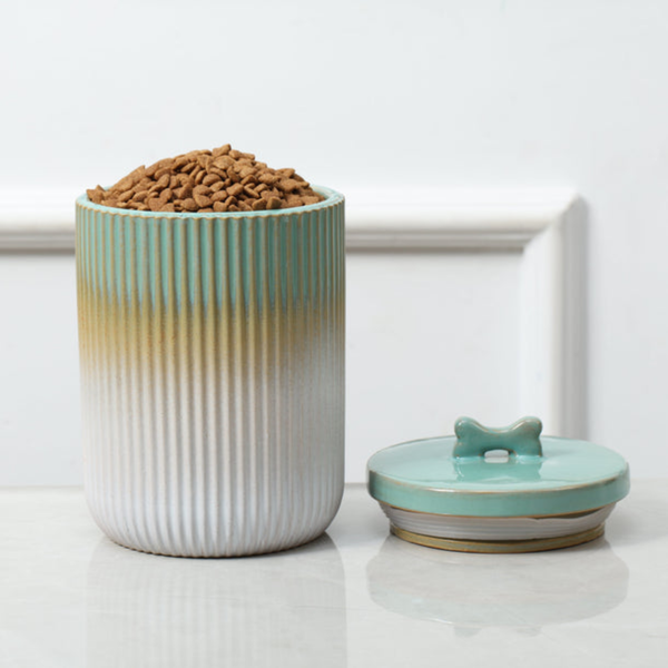 Green Stoneware Pet Treat Jar