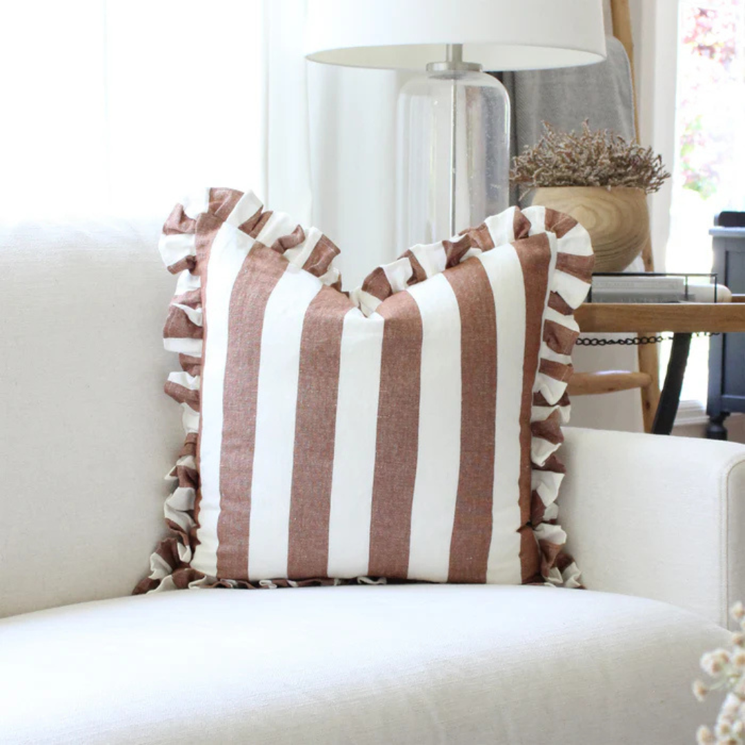 Ruffles Cabana Stripe Toss Pillow - Rust