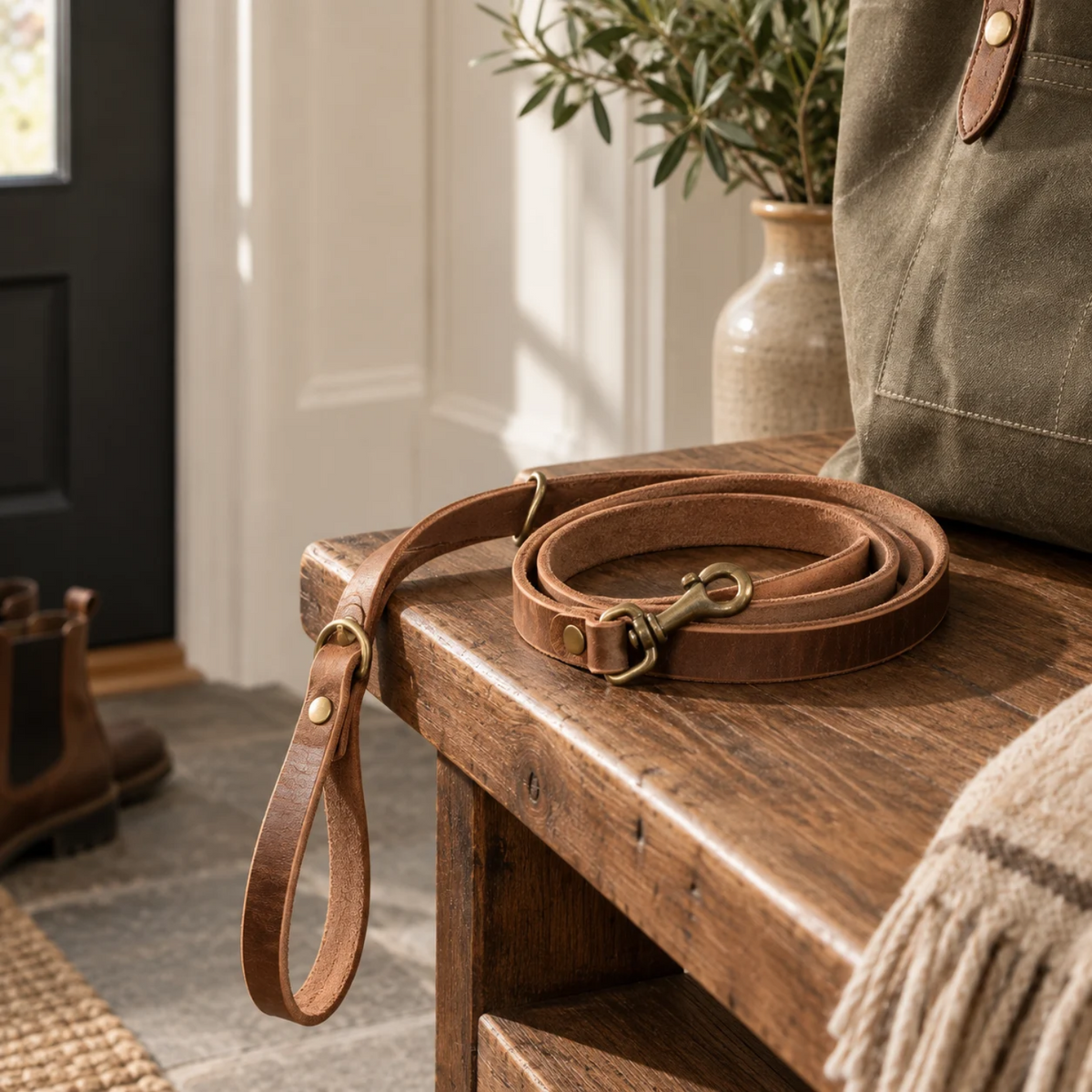 Leather Dog Leash - Natural