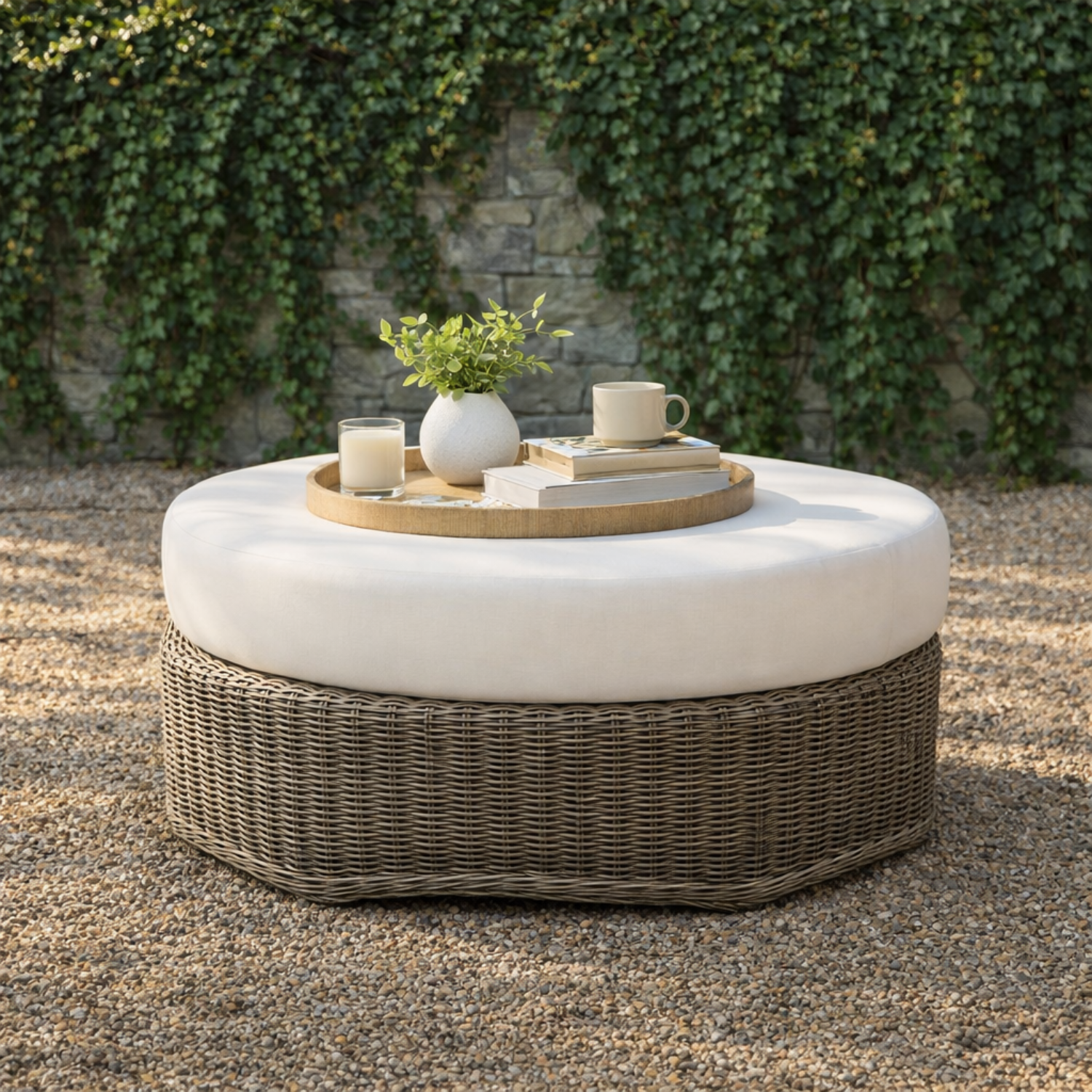 Coastal 42" Round Wicker Ottoman