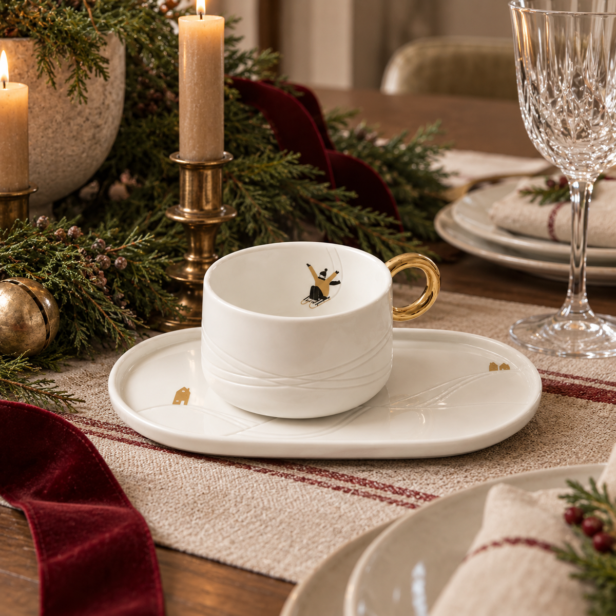 Frosted Porcelain Snow Day Mug W/ Plate