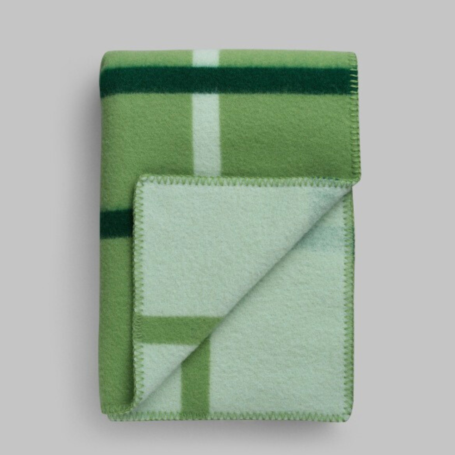 Norwegian Check Wool Throw Blanket - Field Green