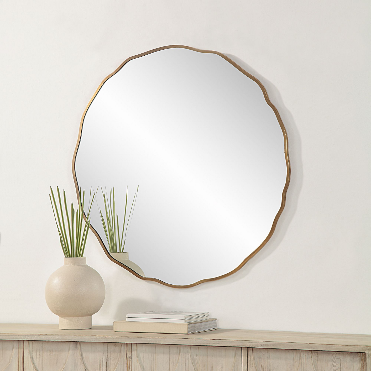Bubble Brushed Brass Round Mirror