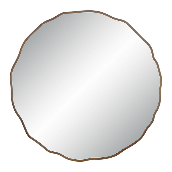 Bubble Brushed Brass Round Mirror