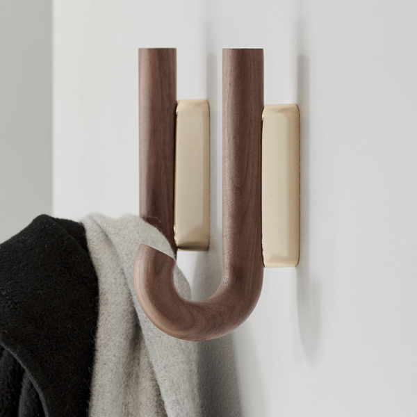 J Curve Walnut/Brass Wall Hook - Mini