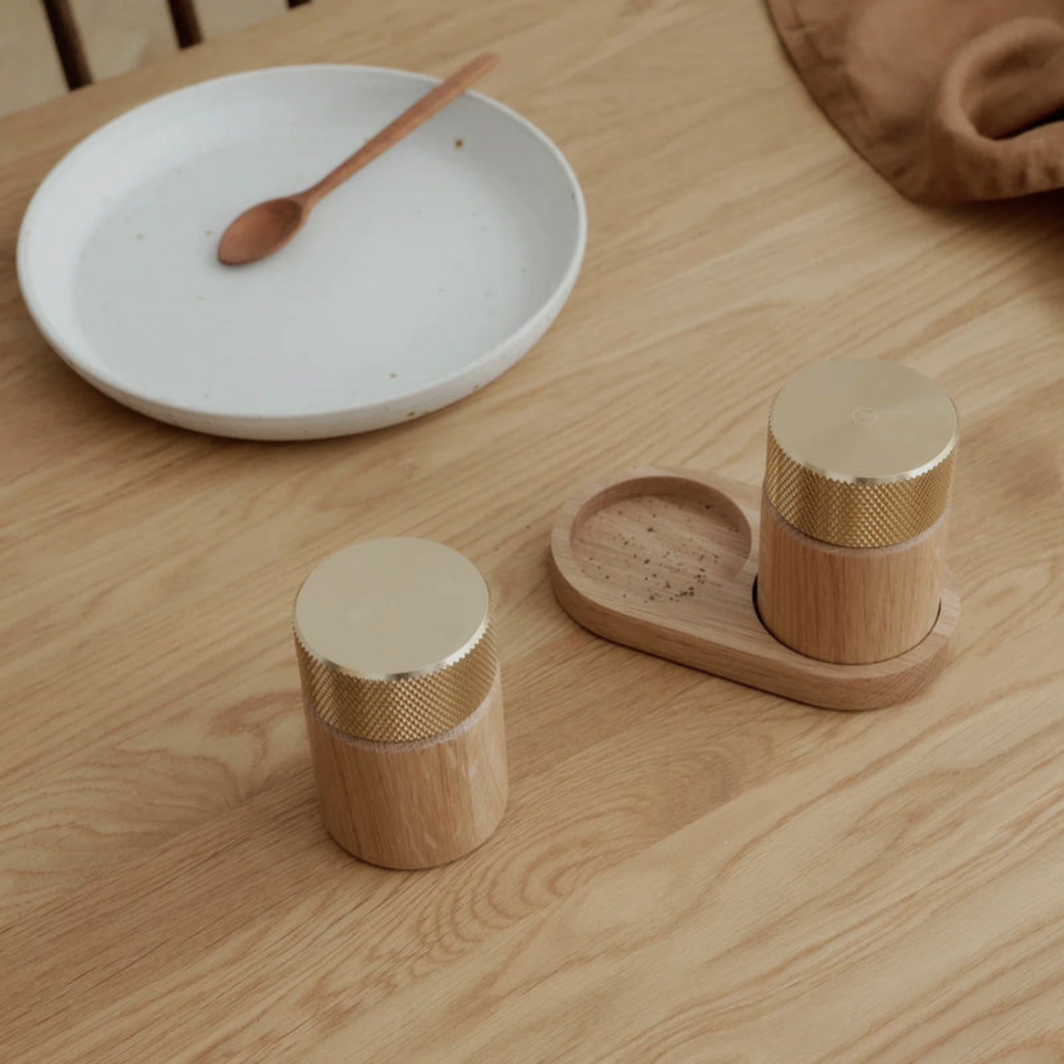 Oak/Brass Salt & Pepper Mill (Set of 2)
