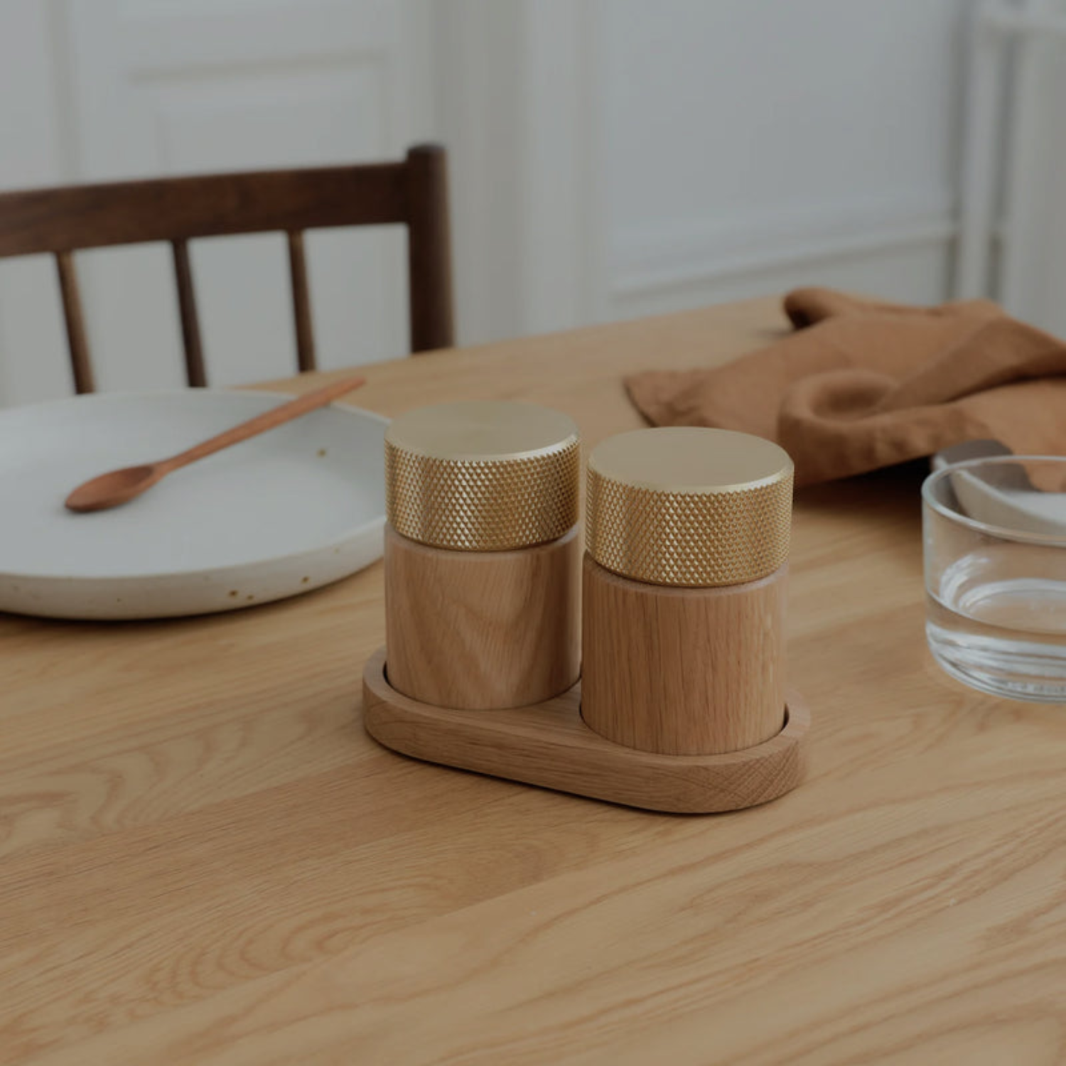 Oak/Brass Salt & Pepper Mill (Set of 2)