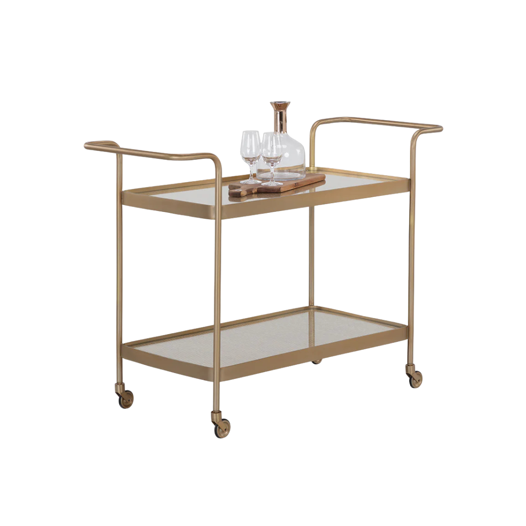 Portman Bar Cart - Gold/Rattan
