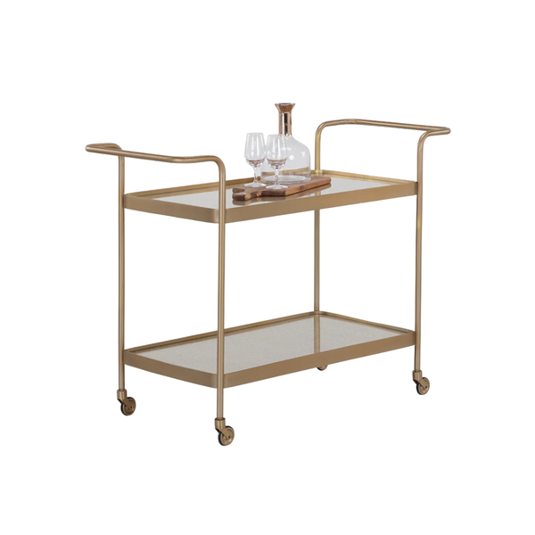 Portman Bar Cart - Gold/Rattan