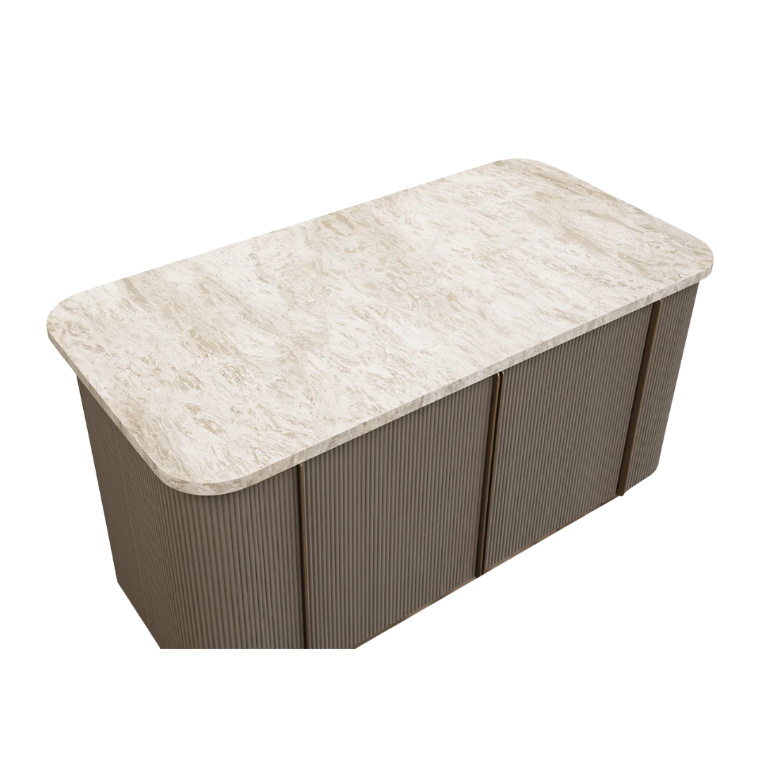 Strata 71" Rectangle Marble Top Kitchen Island - Taupe