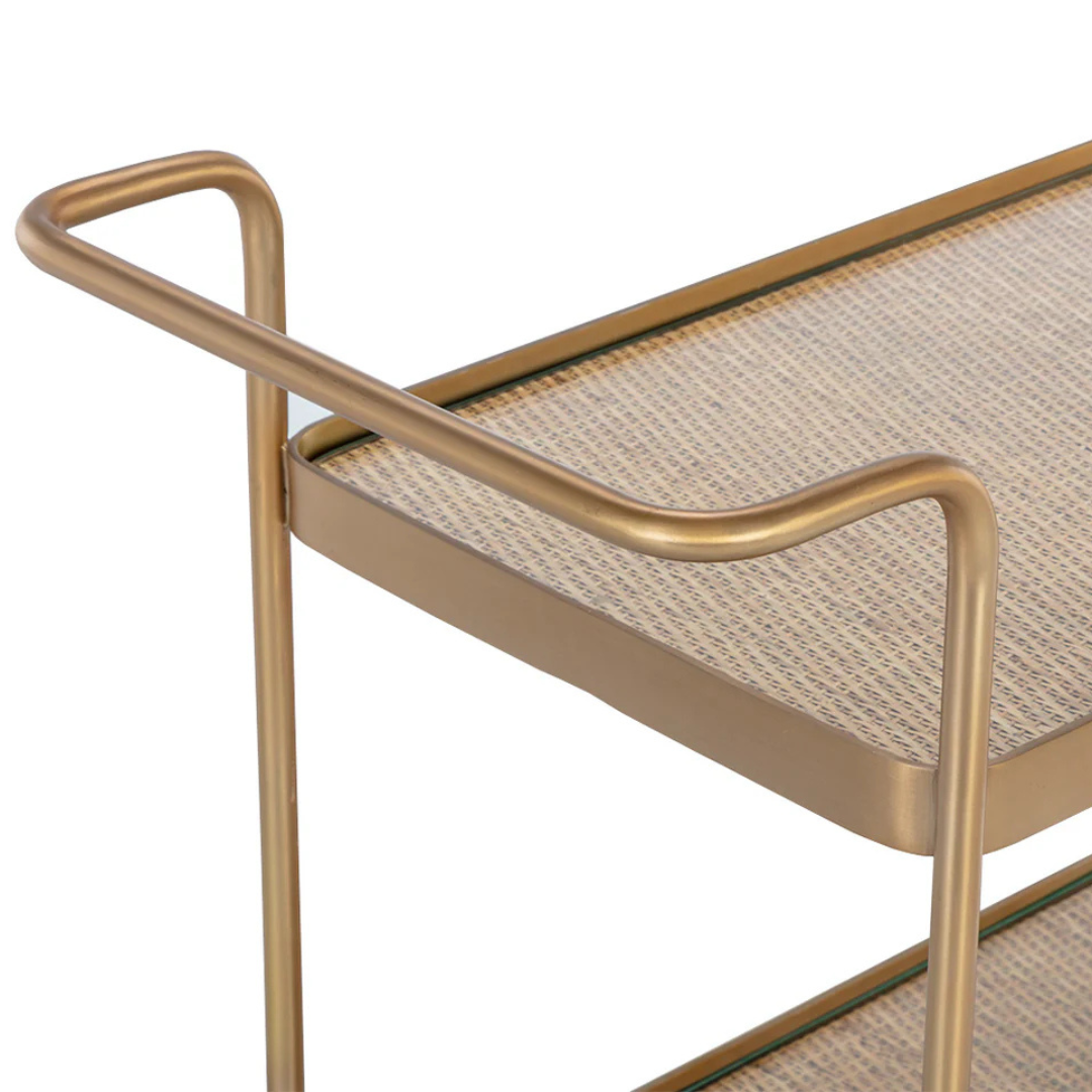 Portman Bar Cart - Gold/Rattan