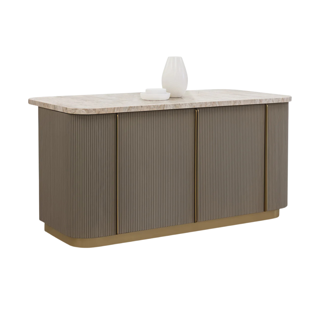 Strata 71" Rectangle Marble Top Kitchen Island - Taupe