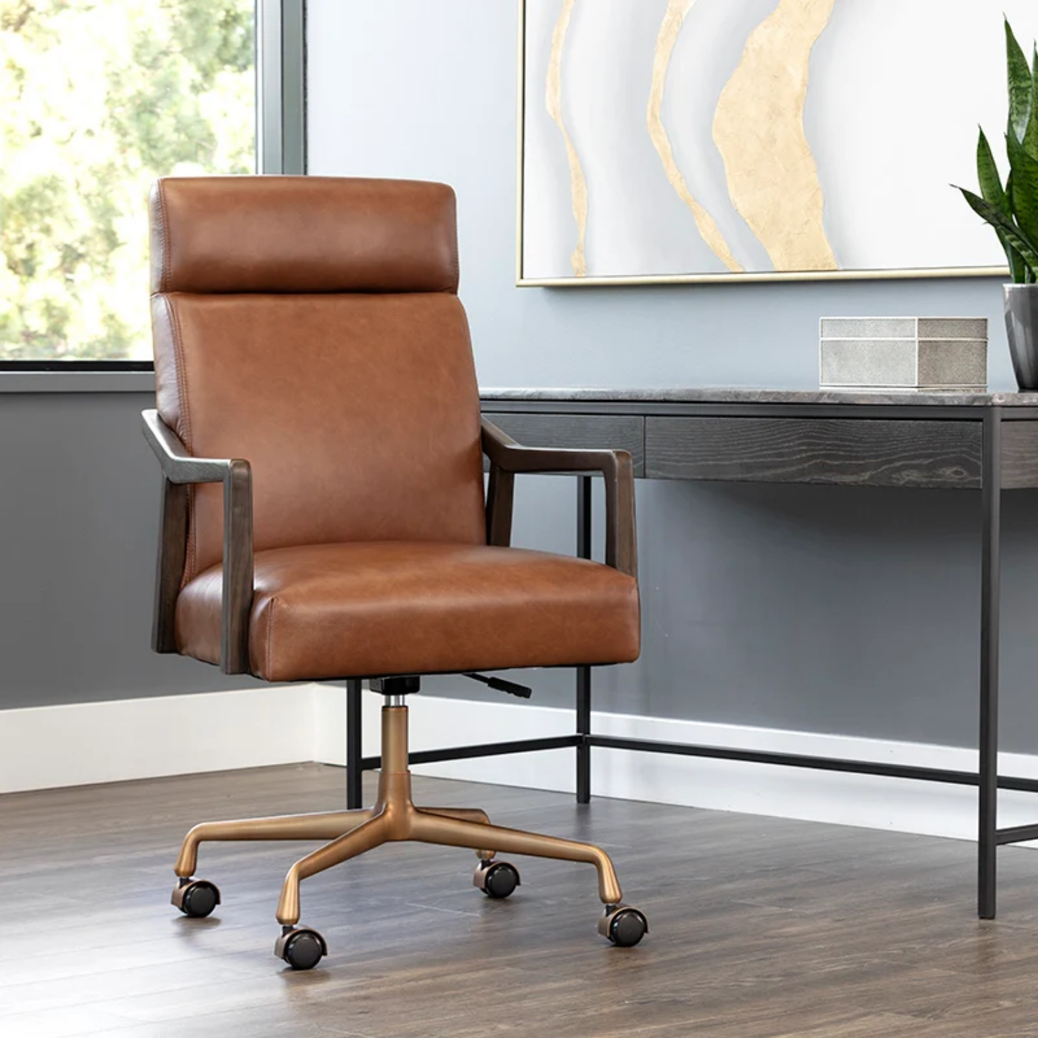 Colin Adjustable Office Chair - Tobacco Brown Leather