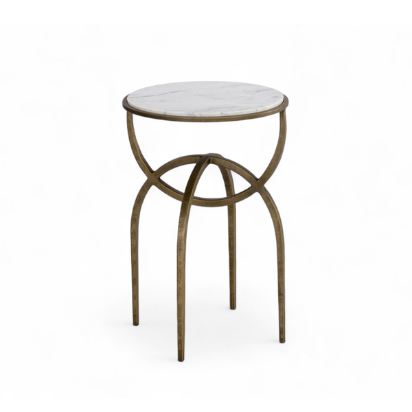 Saturn Antique Brass End Table - White Marble