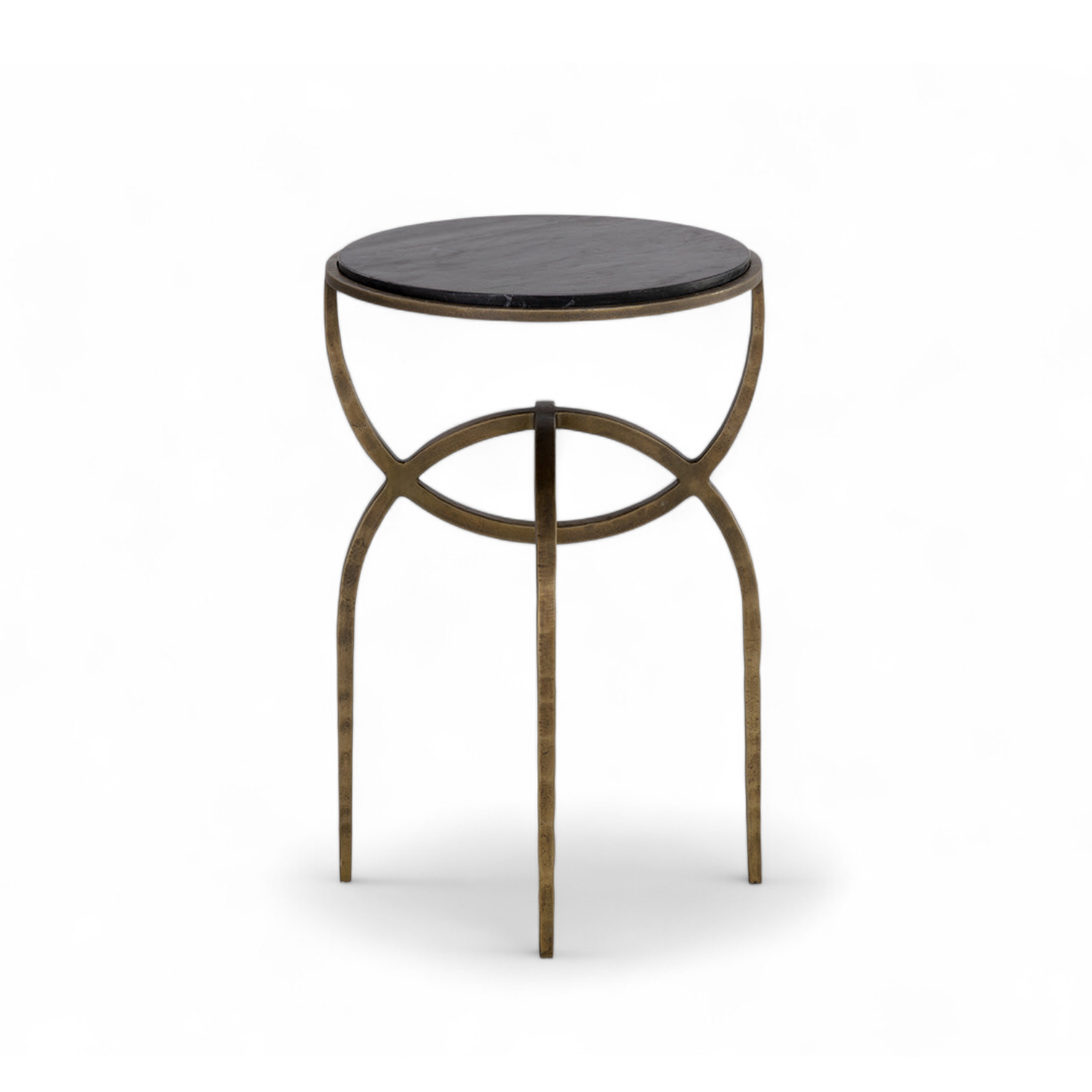Saturn Antique Brass End Table - Black Marble