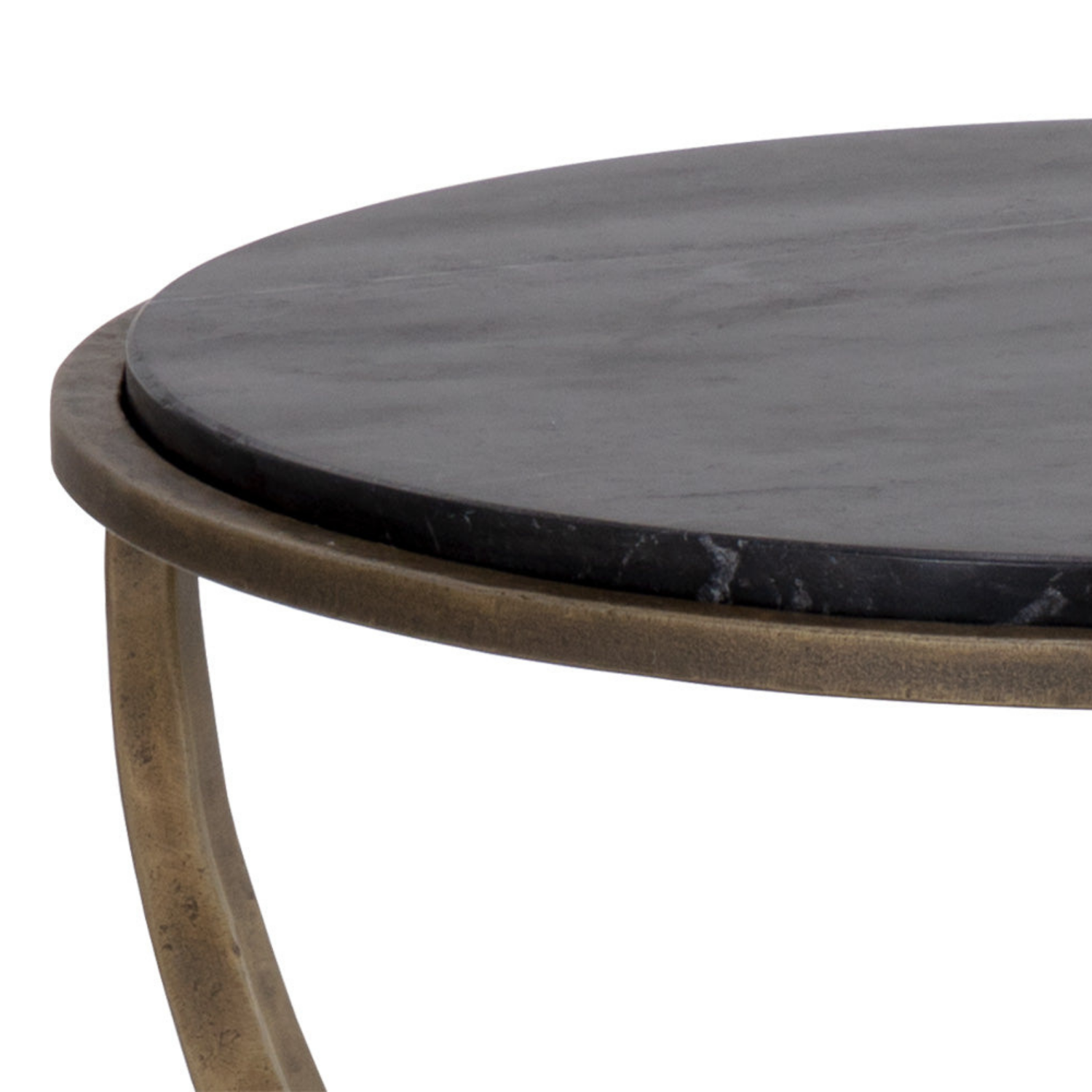 Saturn Antique Brass End Table - Black Marble