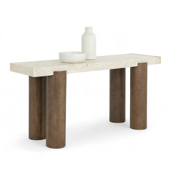 Silos Crema Marble/Wood Console Table