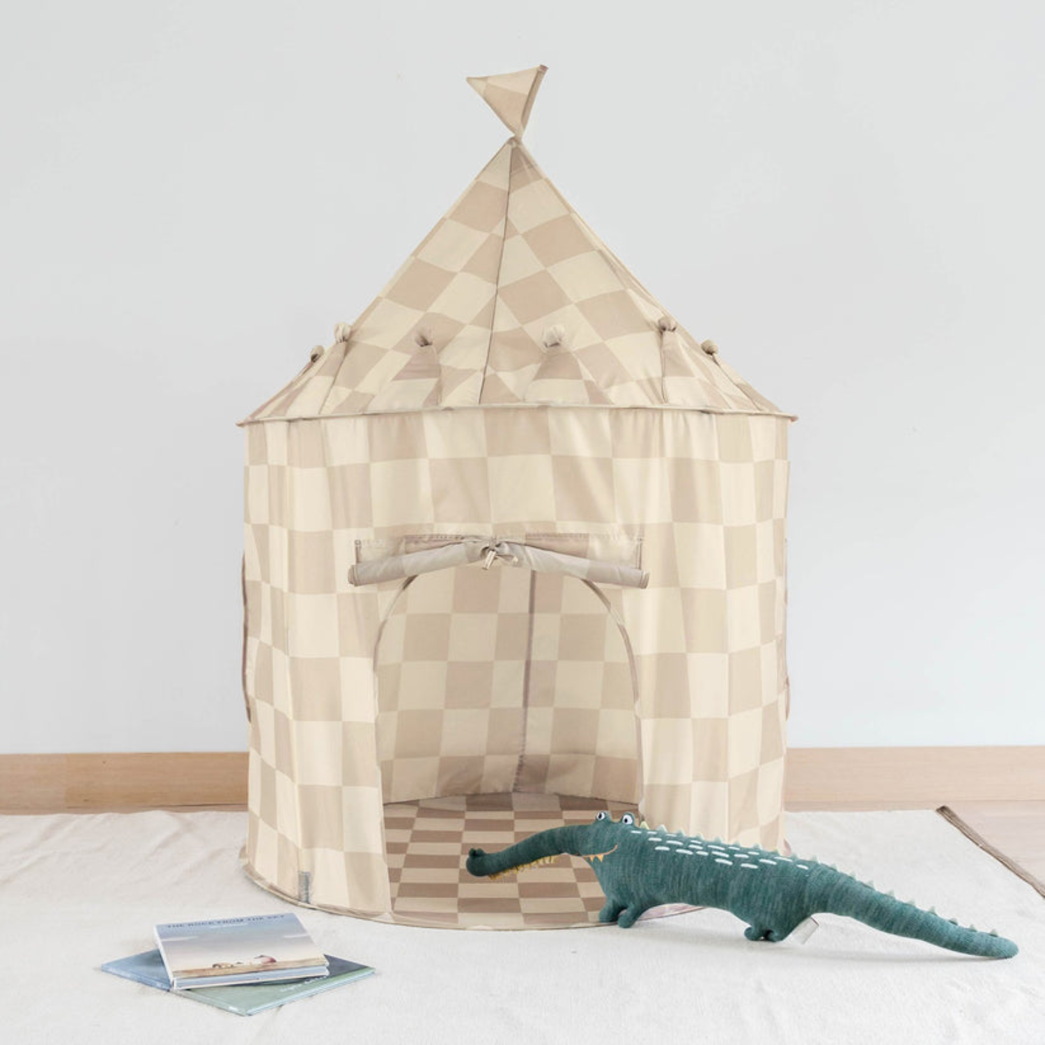 Kids Cozy Castle Tent - Checkered Beige