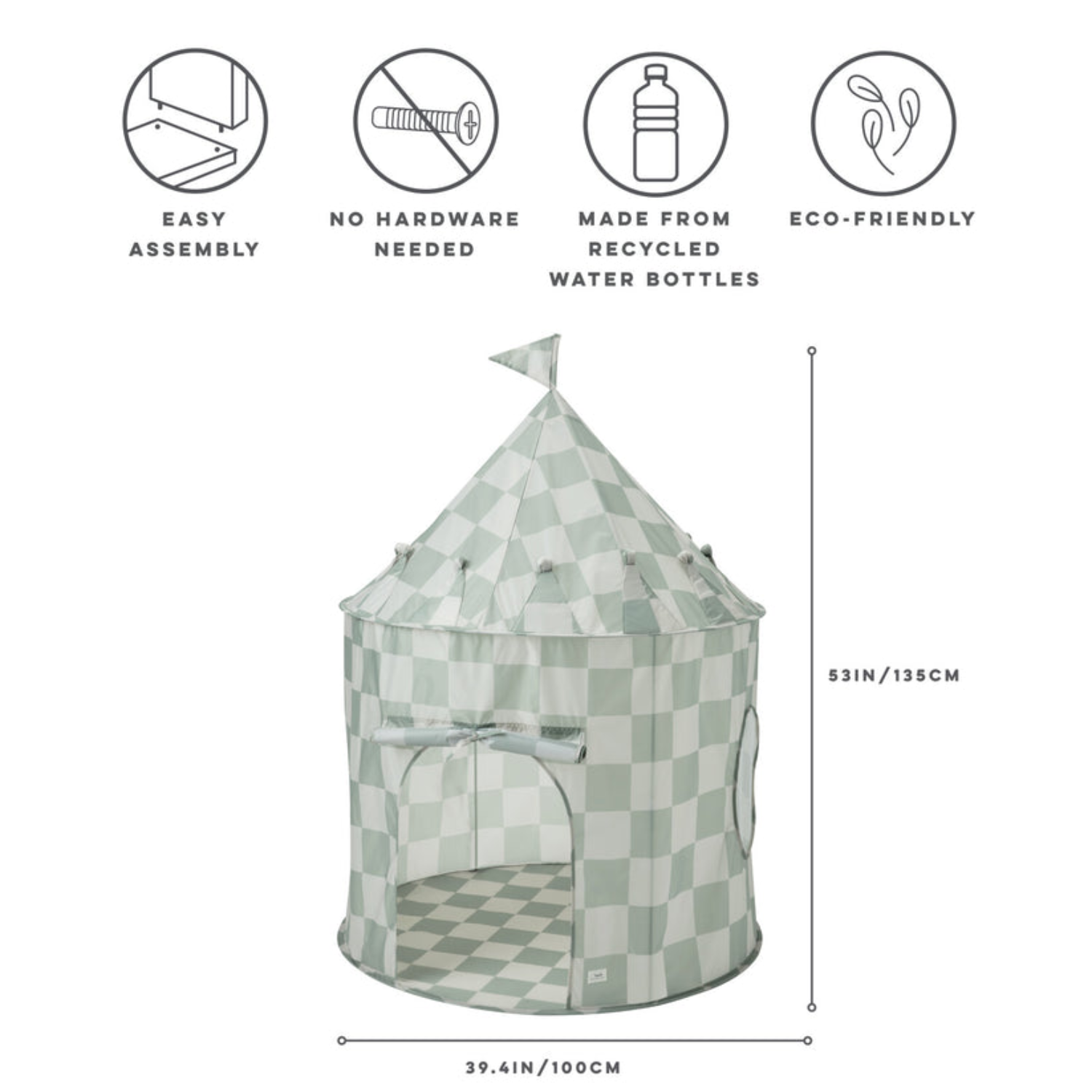 Kids Cozy Castle Tent - Checkered Green